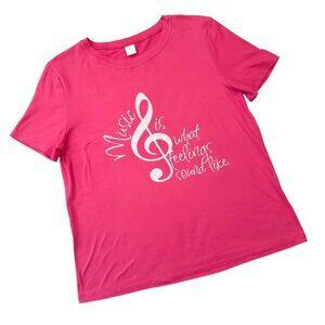 Music T Shirt Womens Medium Music Is What Feelings Sound Like Pink Tee